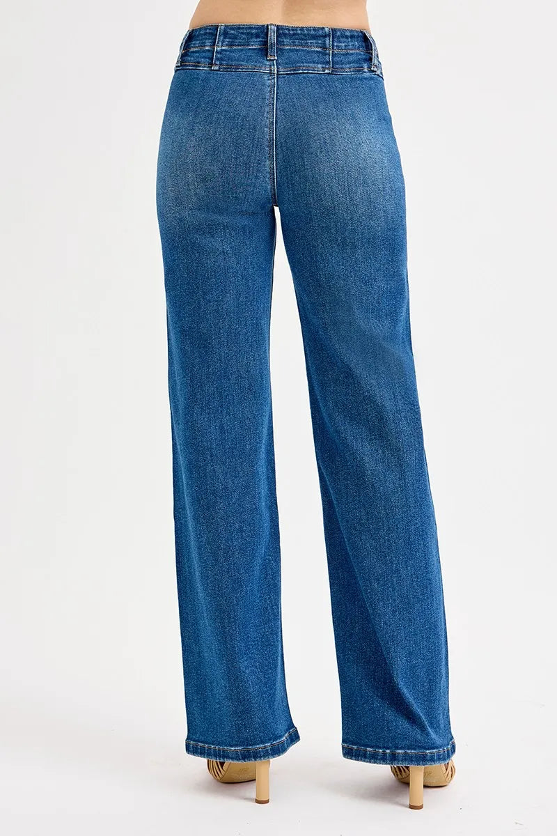 Sarah Express Women’s High Rise Wide Leg Jeans with Front Seam Detail
