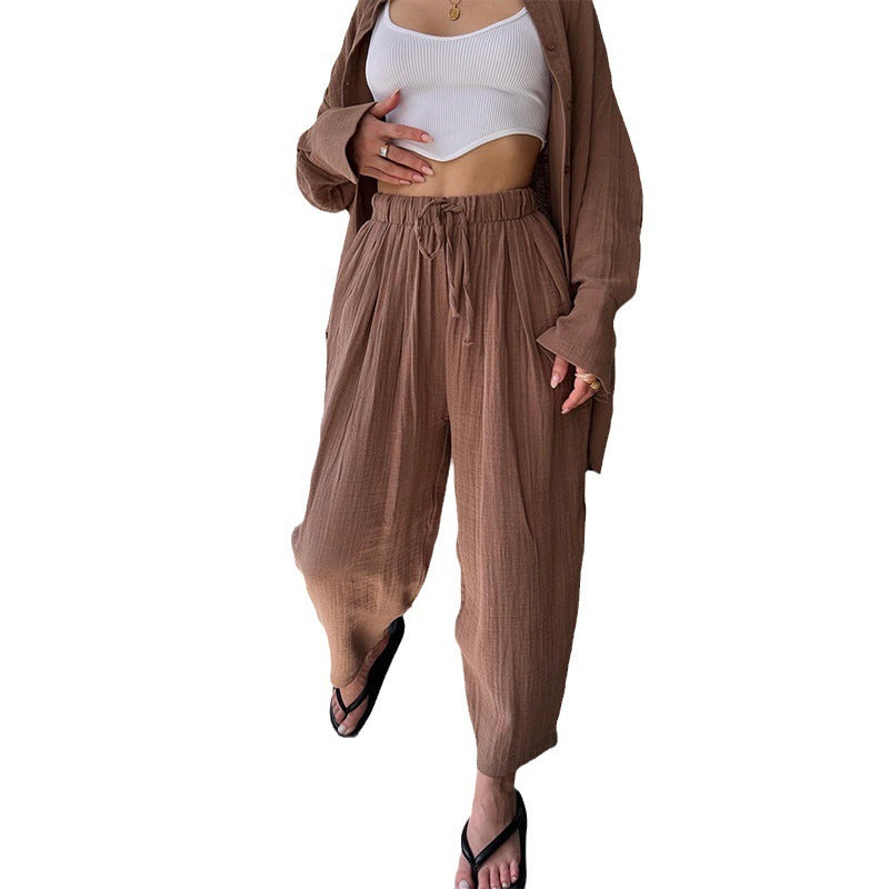 Sarah Express Two Piece Matching Set Lapel Shirt Trousers Suit Women's Long Sleeve Casual Workwear