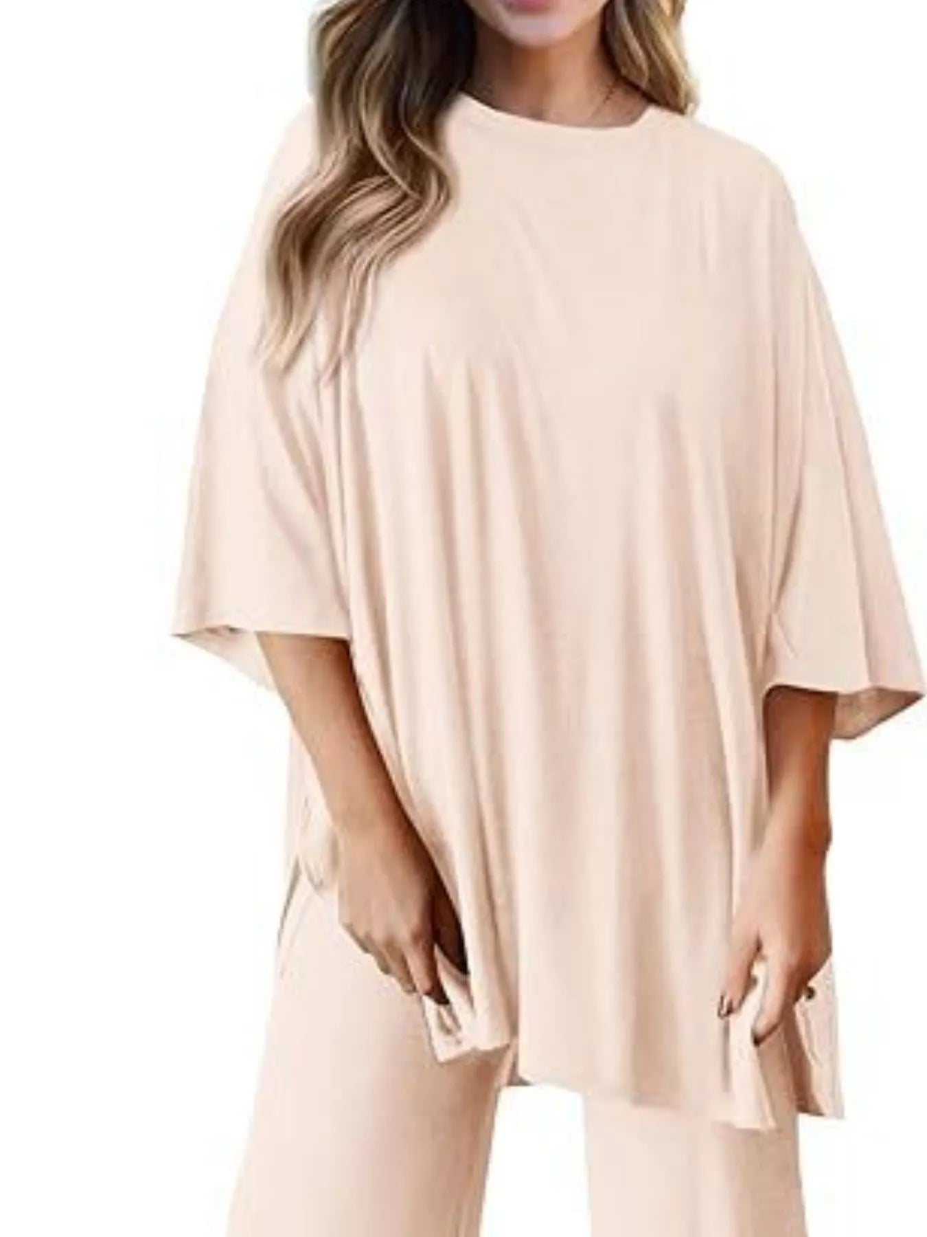 Sarah Express Relaxed Fit Round Neck Top and Pants Two-Piece Lounge Set