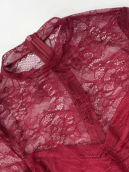 Sarah Express Women's Lace Sheer Mock Neck Long Sleeve Maxi Dress