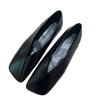 Sarah Express Women's French-Style Genuine Leather Square-Toe Flat Shoes - Elegant Slip-On Dress Flats