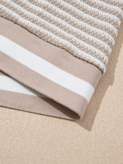 Sarah Express Women's Striped Textured Knit V Neck Top