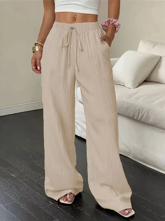 Sarah Express Women's Wide Leg Pants with Drawstring Apricot