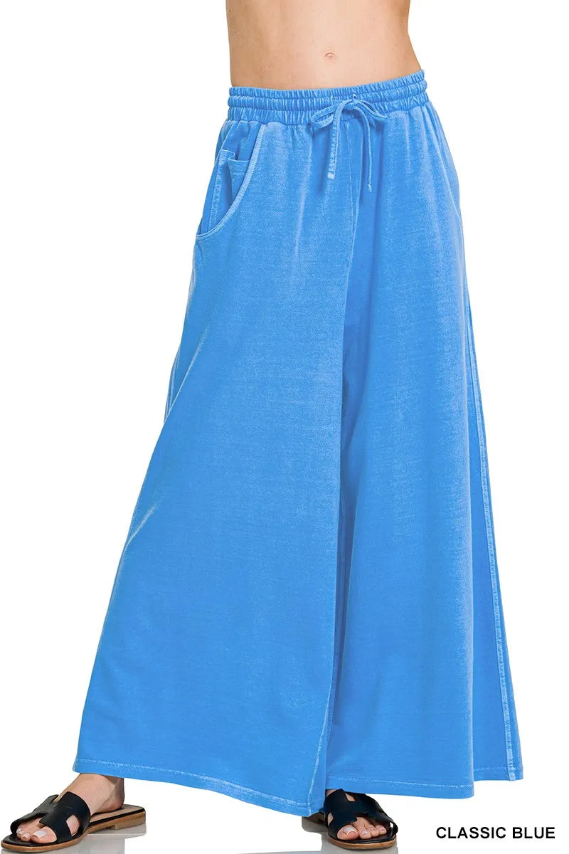 Sarah Express Women's French Terry Pigment Dye & Enzyme Wash Pants CLASSIC BLUE