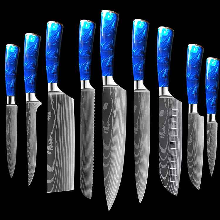 Sarah Express Professional 8-Inch Chef Knife with Blue Resin Handle - Premium Stainless Steel Kitchen Knife Blue 9piece set