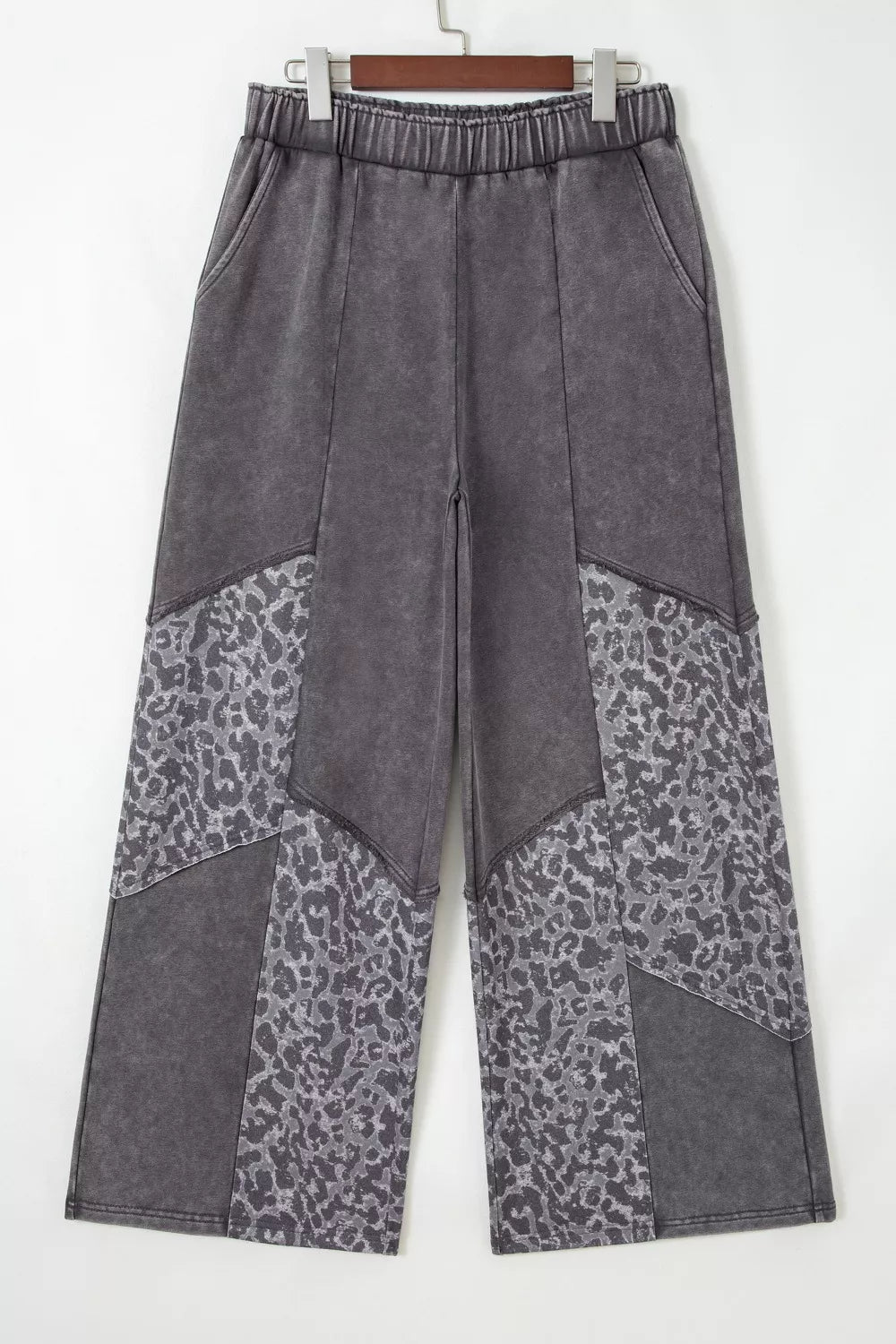 Sarah Express Women's Mineral Wash Leopard Patchwork Loose Pants