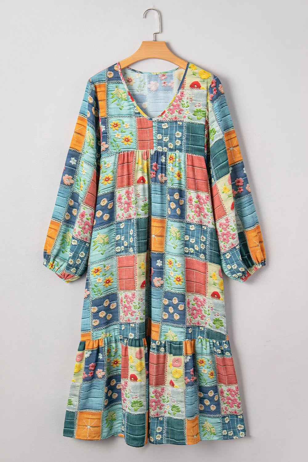 Sarah Express Women's Floral Checkered V-Neck Dress