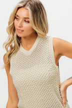 Sarah Express Women's Knitted Beaded Pearl V Neck Sleeveless Top