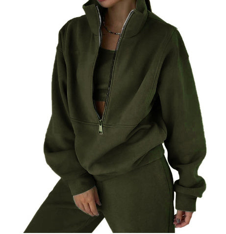 Sarah Express Fleece Sports Casual Three Piece Set Athleisure