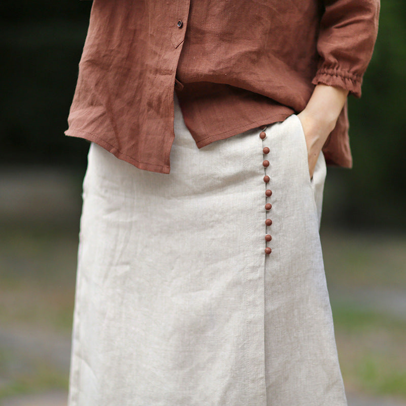 Sarah Express Women's A-Line Linen Skirt Artistic Irregular Stitching Mid-Length