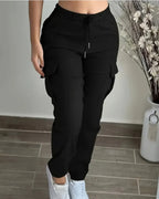 Sarah Express Women's Cargo Pants Drawstring Elastic Waist Trousers Leisure Style
