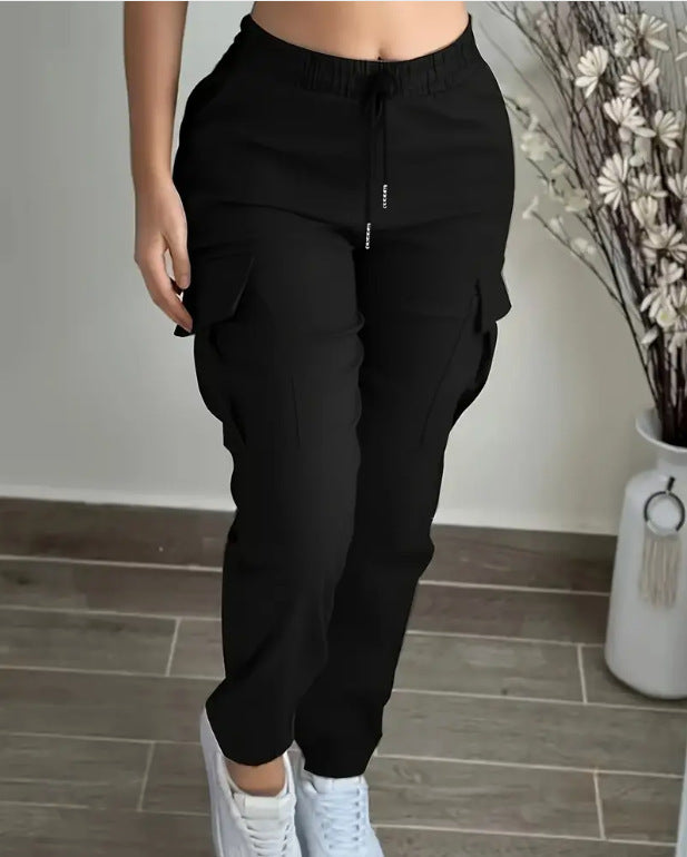 Sarah Express Women's Cargo Pants Drawstring Elastic Waist Trousers Leisure Style
