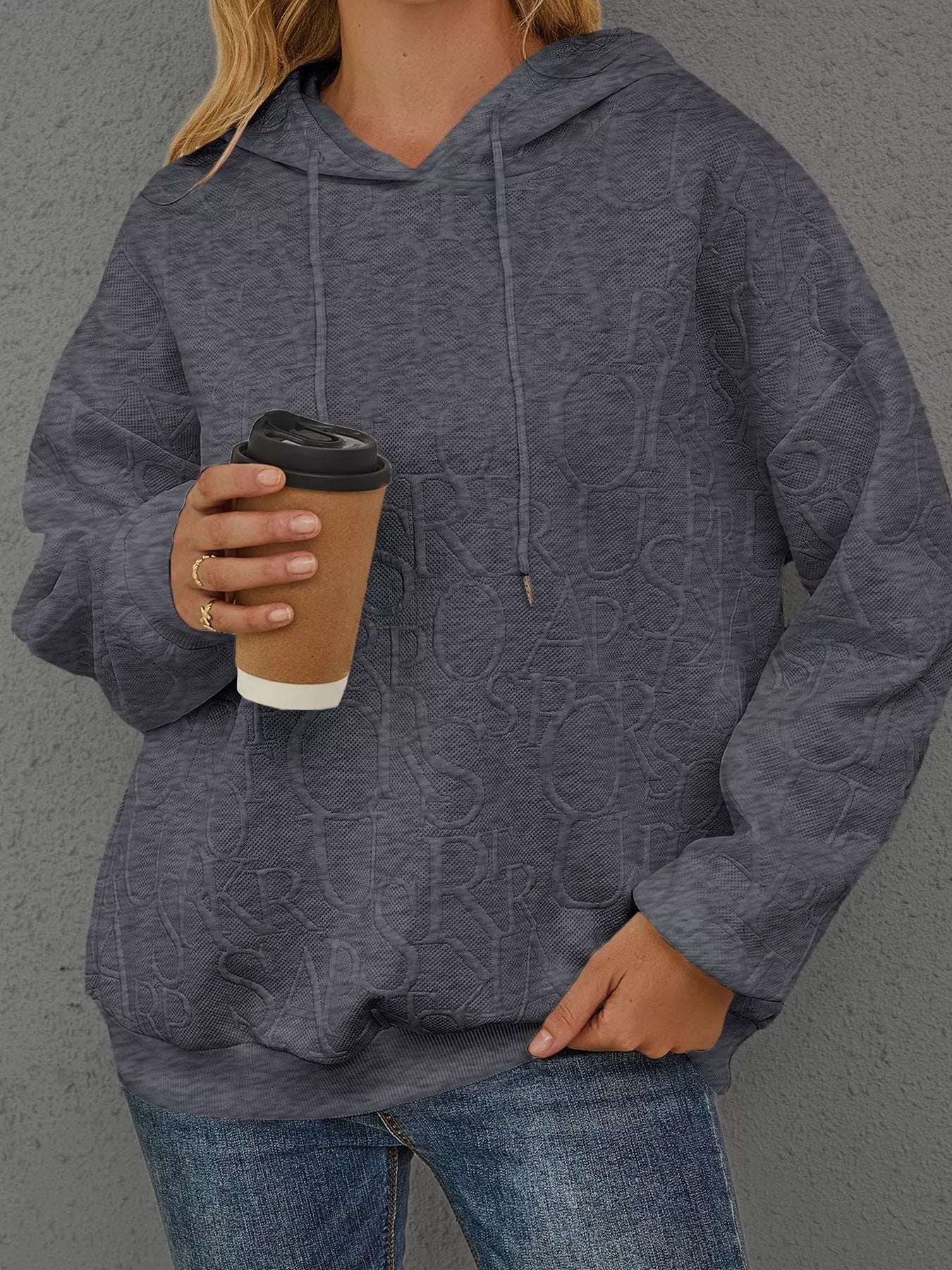 Sarah Express Women's Embossed Lettering Casual Hoodie Plus Size