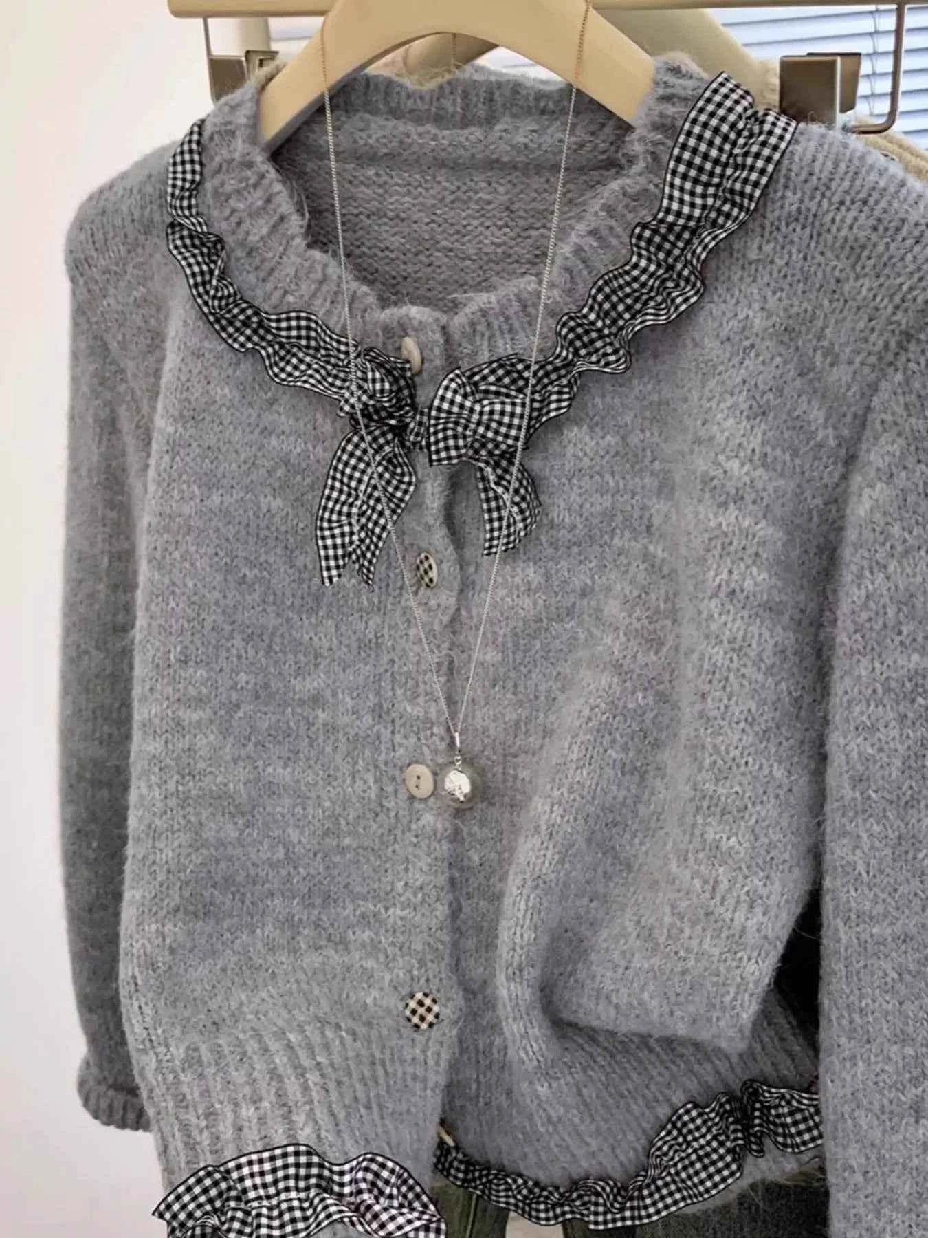 Sarah Express Women's Ruffle Trim Button Up Cardigan - Cozy Knit Sweater