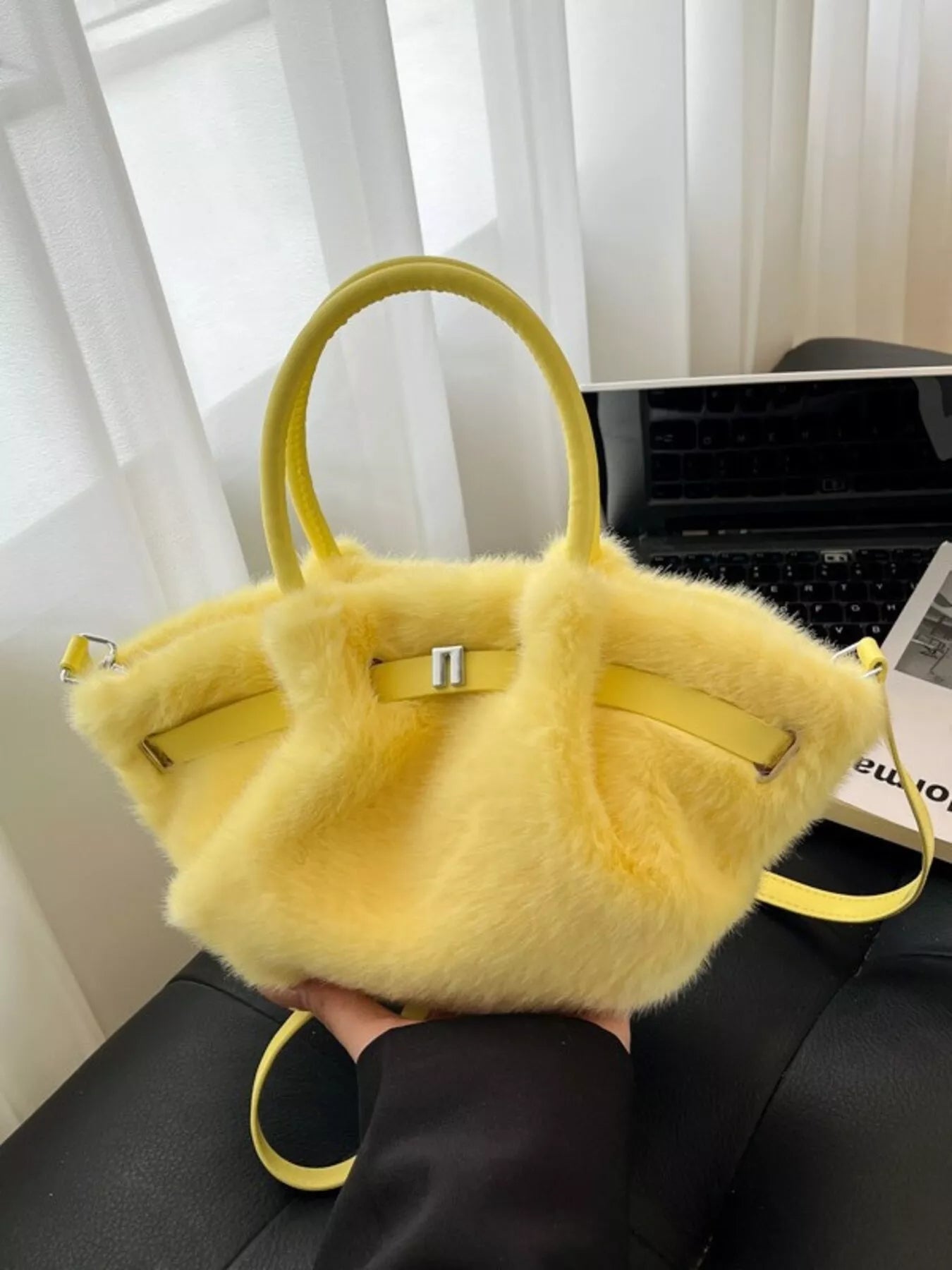 Sarah Express Women's Fluffy Crossbody Bag with Buckle Detail