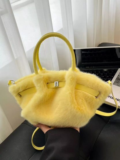 Sarah Express Women's Fluffy Crossbody Bag with Buckle Detail