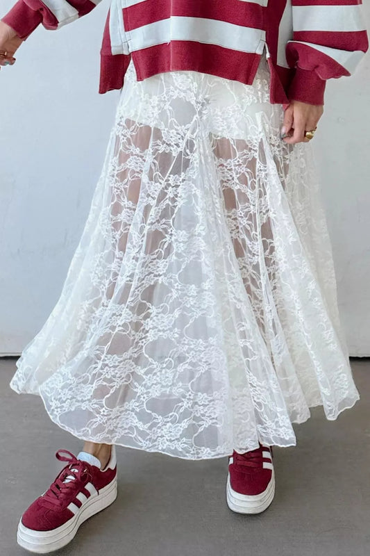 Sarah Express Women's Sheer Floral Lace Flowy Maxi Skirt