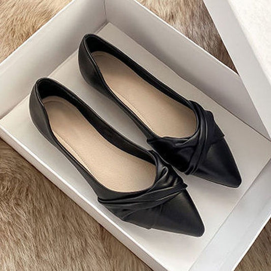 Sarah Express Chanel-Style Pointed-Toe Flat Shoes for Women – Mary Jane PU Leather Flats
