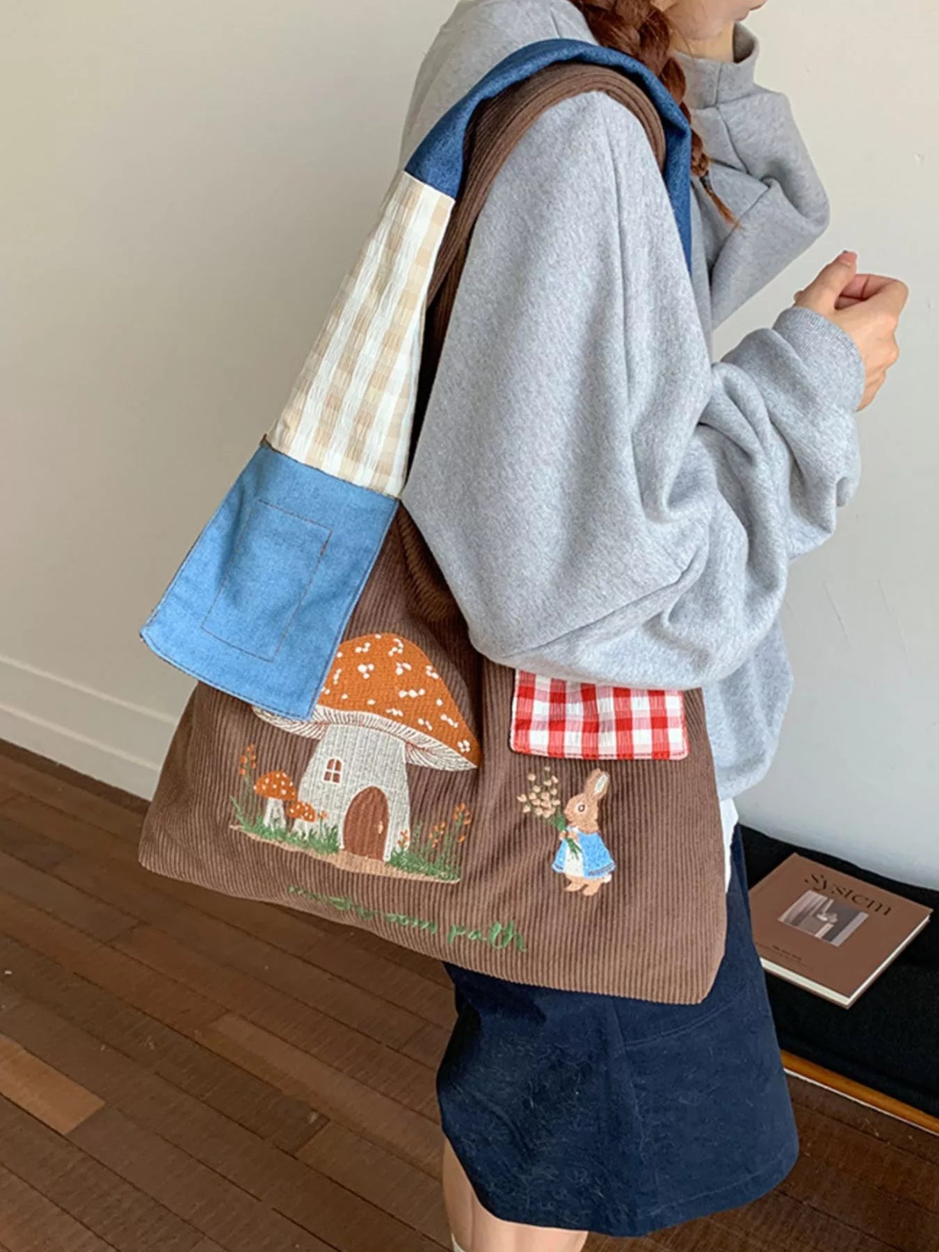 Sarah Express Women's Mushroom Corduroy Tote Bag Taupe One Size