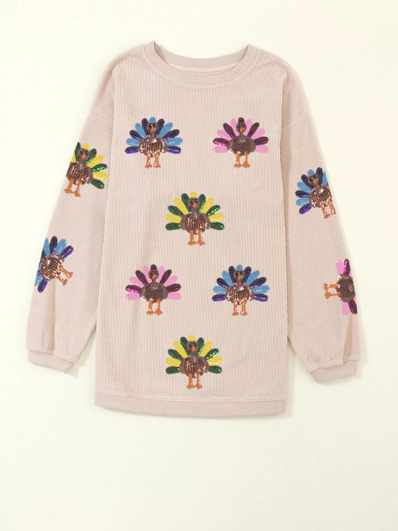 Sarah Express Women's Turkey Graphic Corded Baggy Sweatshirt Plus Size