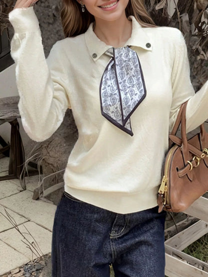 Sarah Express Women's Scarf-Accented Long Sleeve Sweater