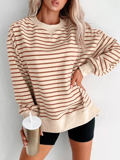 Sarah Express Women's Striped Crew Neck Casual Sweatshirt Stripe
