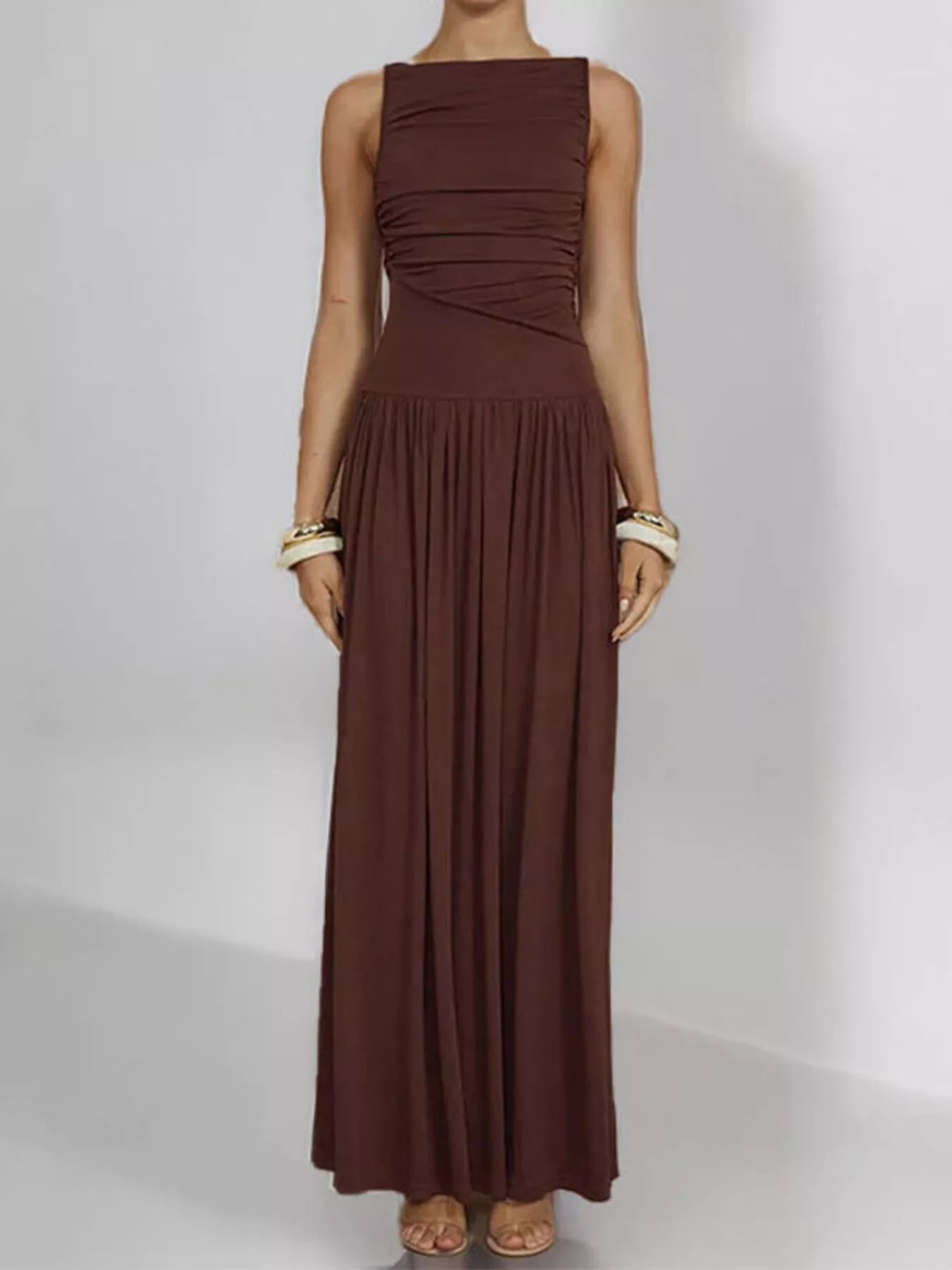 Sarah Express Women's Ruched Sleeveless Maxi Dress Plus Size Bodycon Evening Gown