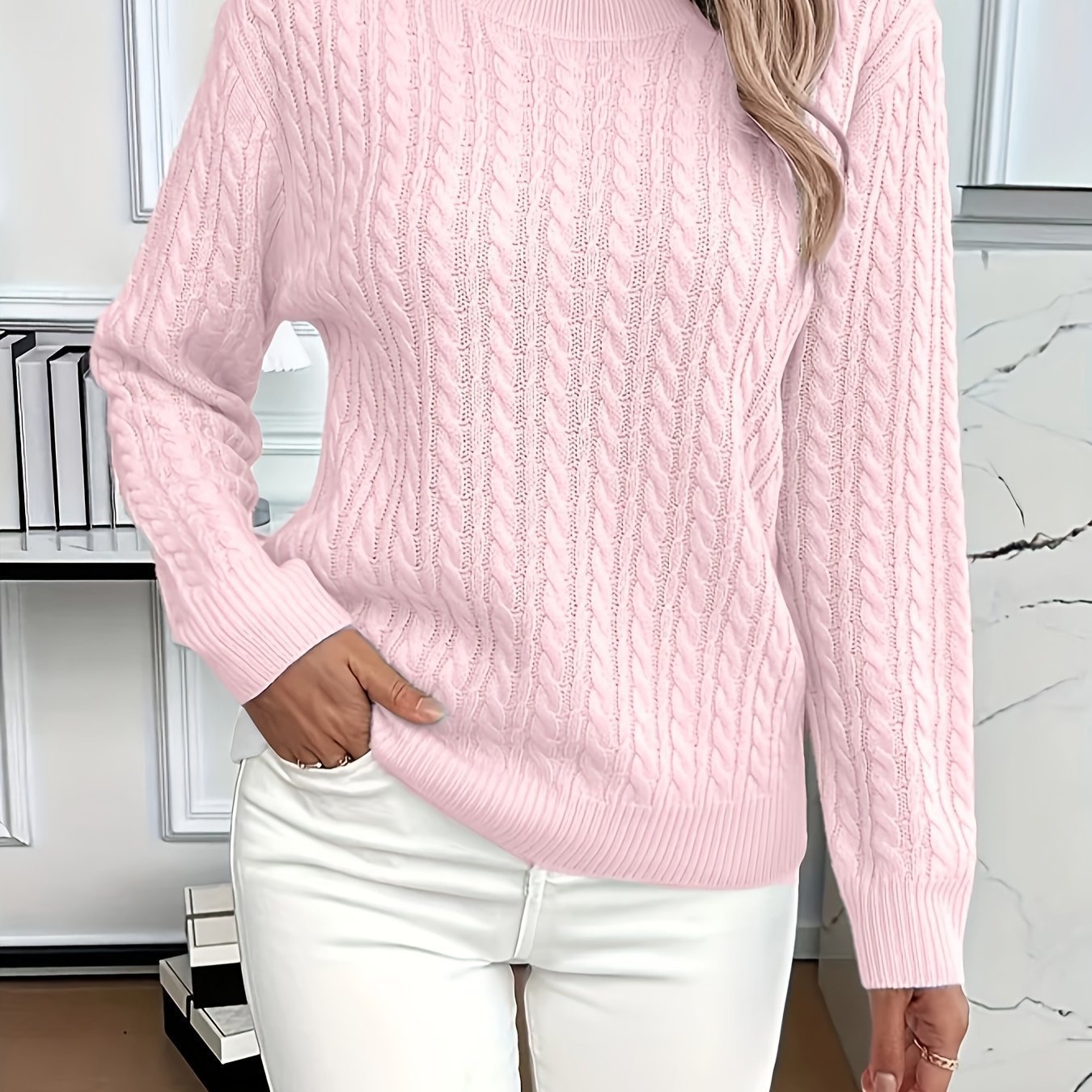 Sarah Express Women's Twist Detail Round Neck Knit Sweater Pullover