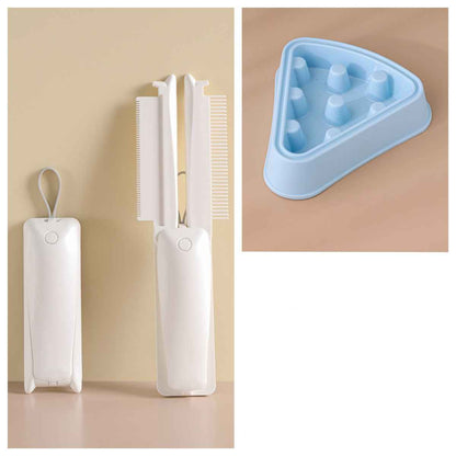 Sarah Express Professional Pet Hair Removal Brush - Dog & Cat Grooming Tool with Massage Function White with blue bowl