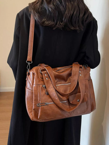 Sarah Express Women's Vintage Multi-Pocket Crossbody Bag - PU Leather Shoulder Bag Caramel ONESIZE