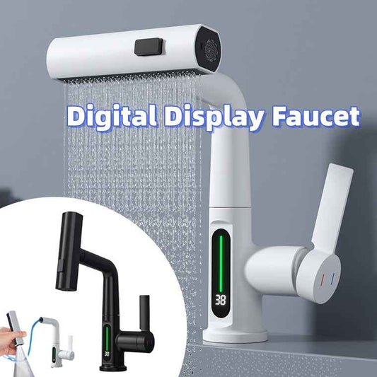Sarah Express Smart LED Digital Display Kitchen Faucet with Temperature Control - 360° Swivel Pull-Out Sink Faucet