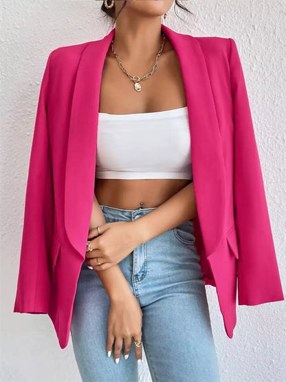 Sarah Express Women's Open Front Casual Blazer Plus Size Long Sleeve Professional Outerwear Hot Pink