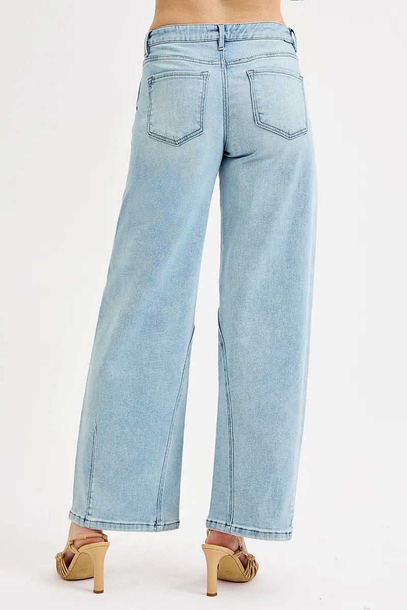 Sarah Express Women’s Plus Size Mid Rise Barrel Jeans Casual