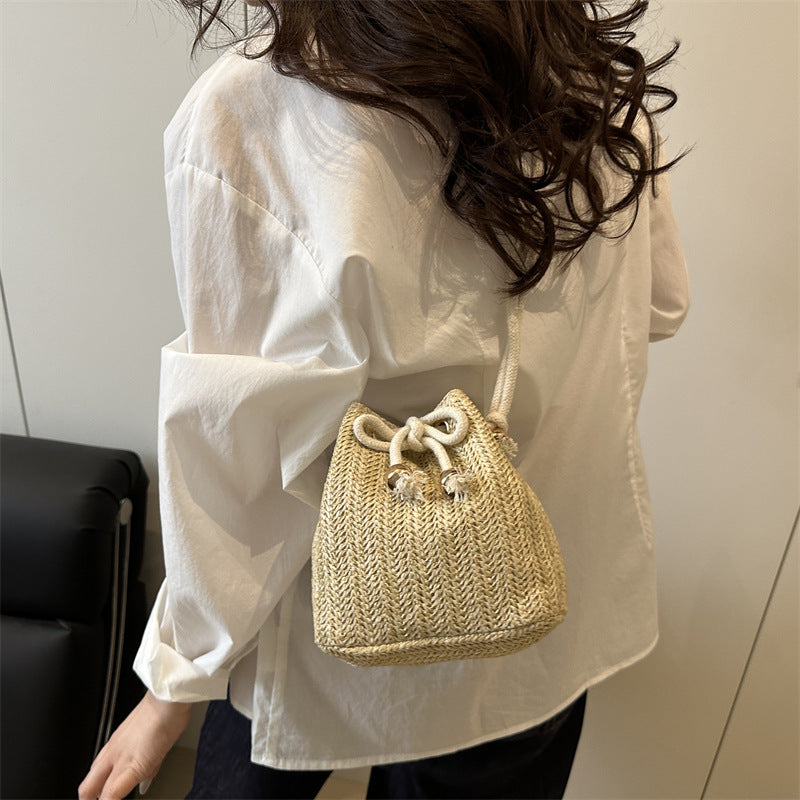 Sarah Express Women's Woven Straw Bucket Bag - Casual Crossbody Shoulder Bag with Adjustable Strap