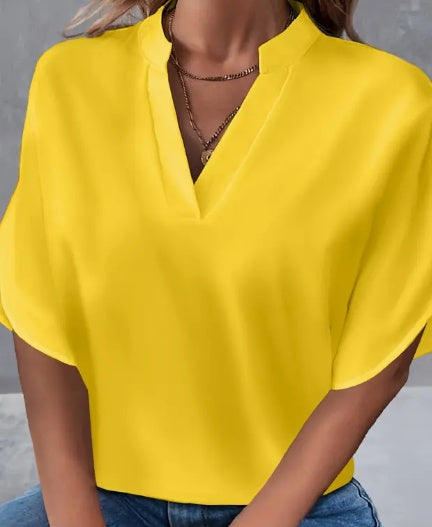 Sarah Express Notch Neck Blouse Split Sleeves Lightweight Summer
