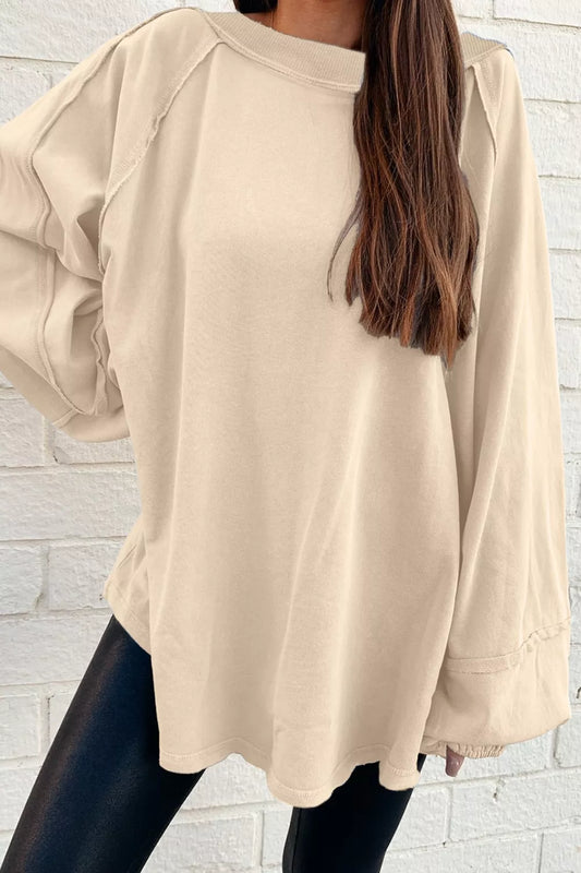 Sarah Express Women's Oversized Long Sleeve Crewneck Sweatshirt Beige