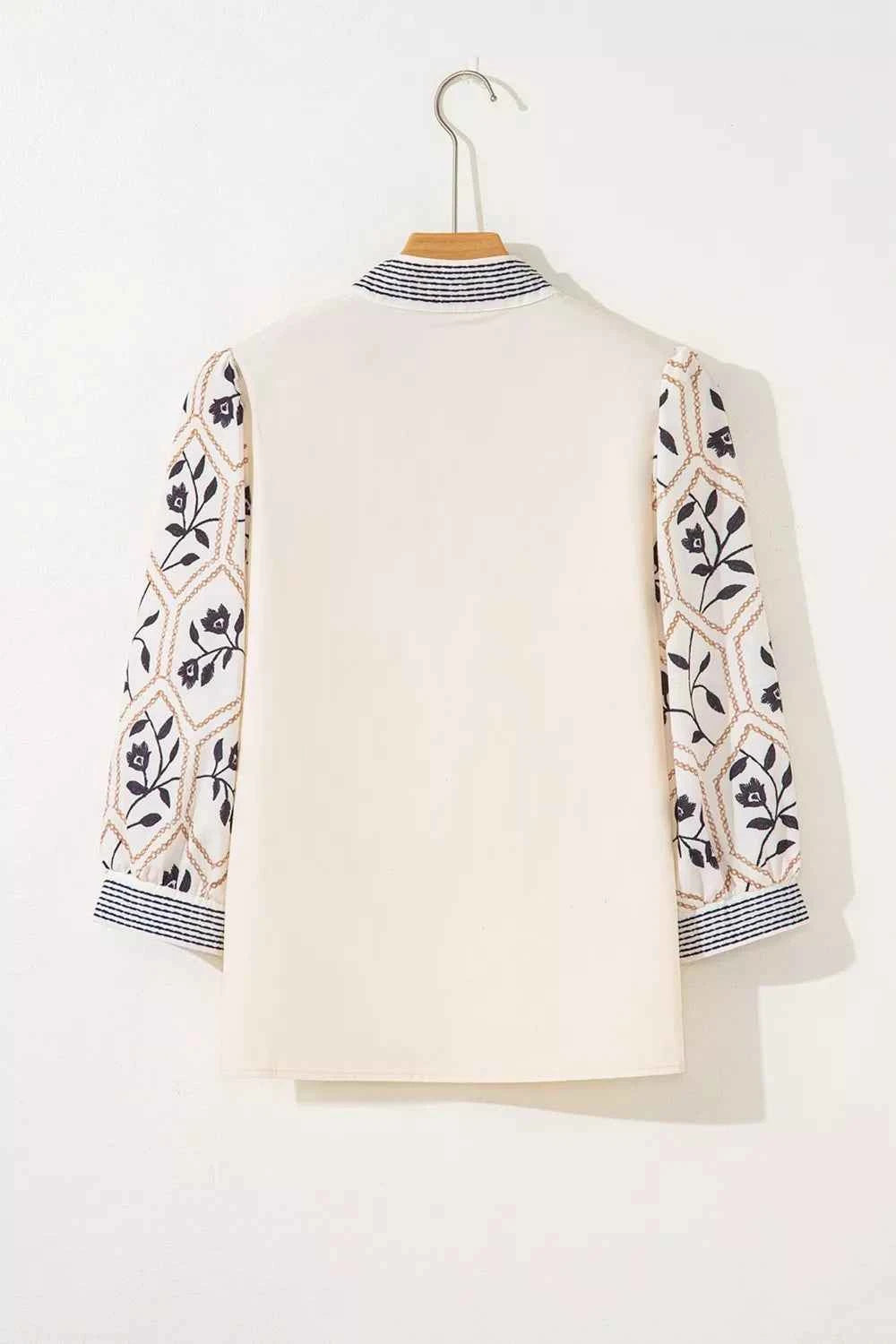 Sarah Express Women's Embroidered Floral Sleeve Blouse - Notched Collar Cotton Top