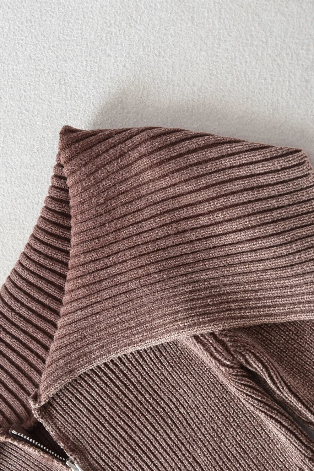 Sarah Express Women's Ribbed Off-Shoulder Zip Up Long Sleeve Cardigan