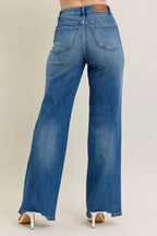 Sarah Express Women’s Plus Size High Rise Tummy Control Destroyed Wide Leg Jeans
