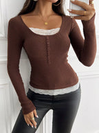 Sarah Express Women's Lace Detail Long Sleeve T-Shirt