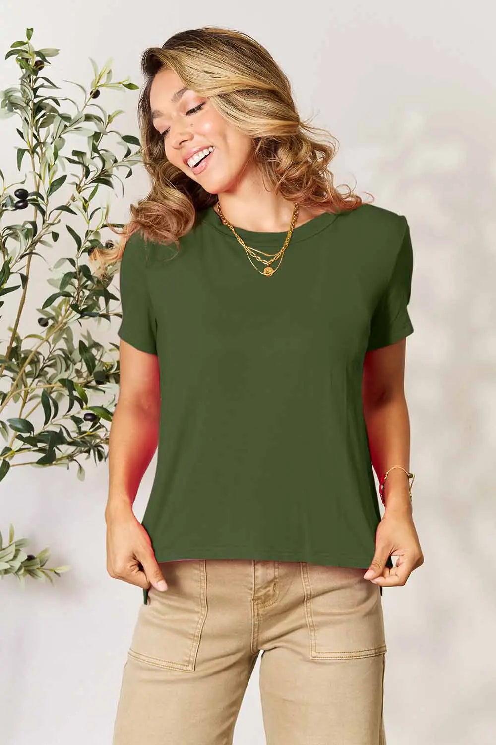 Sarah Express Women's Round Neck Short Sleeve T-Shirt Matcha Green