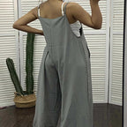 Sarah Express Women's Sleeveless Wide Leg Jumpsuit with Pockets Adjustable Strap Casual Summer Overall