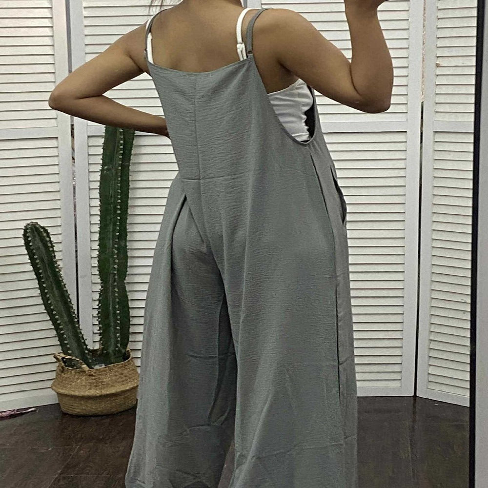 Sarah Express Women's Sleeveless Wide Leg Jumpsuit with Pockets Adjustable Strap Casual Summer Overall