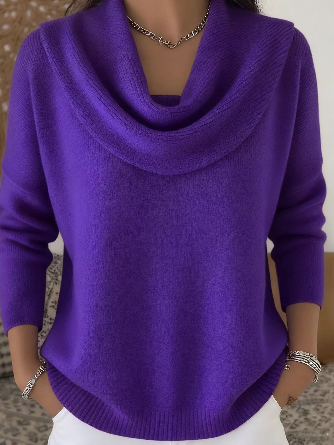 Sarah Express Women's Cowl Neck Solid Color Sweater Plus Size Purple