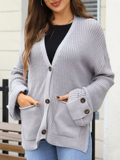 Sarah Express Women's Oversized Knit Button-Down Cardigan with Pockets