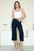 Sarah Express Women’s Plus Size High Rise Crop Wide Leg Jeans with Braid Detail
