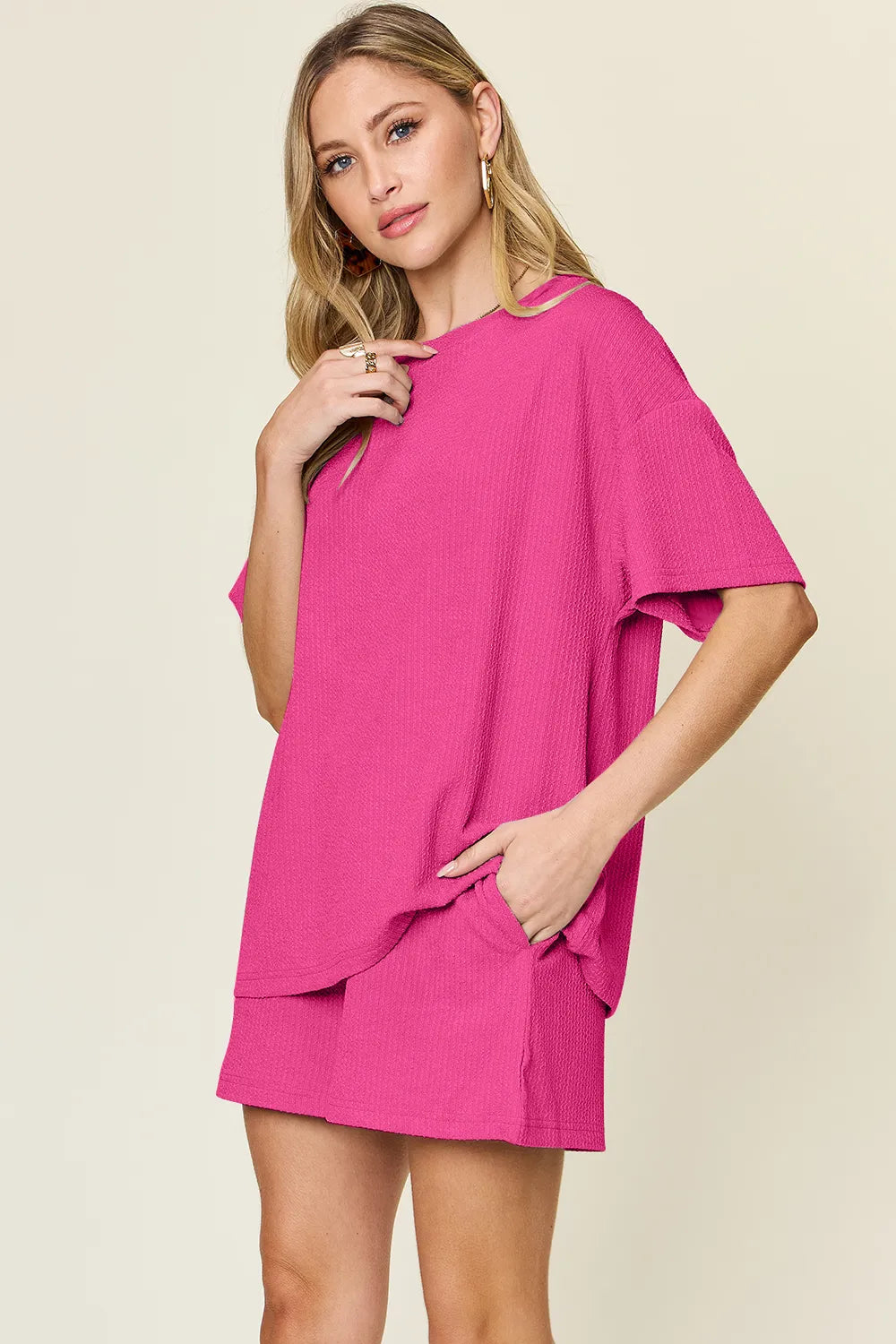 Sarah Express Women's Round Neck Solid Two-Piece Set - Basic Style Loungewear