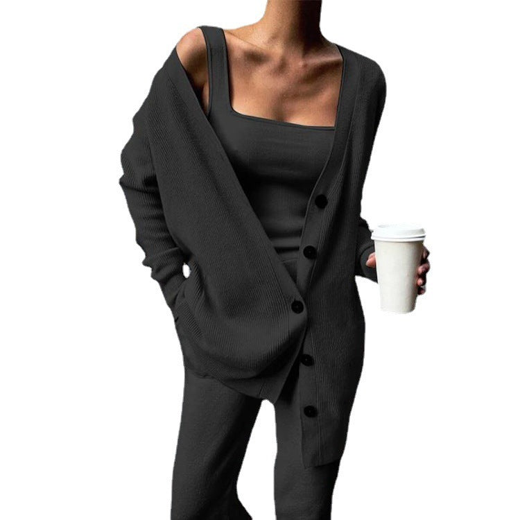 Sarah Express Knitted Three Piece Suit Set Cardigan Vest Pants Coordinated Outfit
