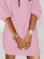 Sarah Express Women's Zip Detail Textured Cable Knit Mini Sweater Dress