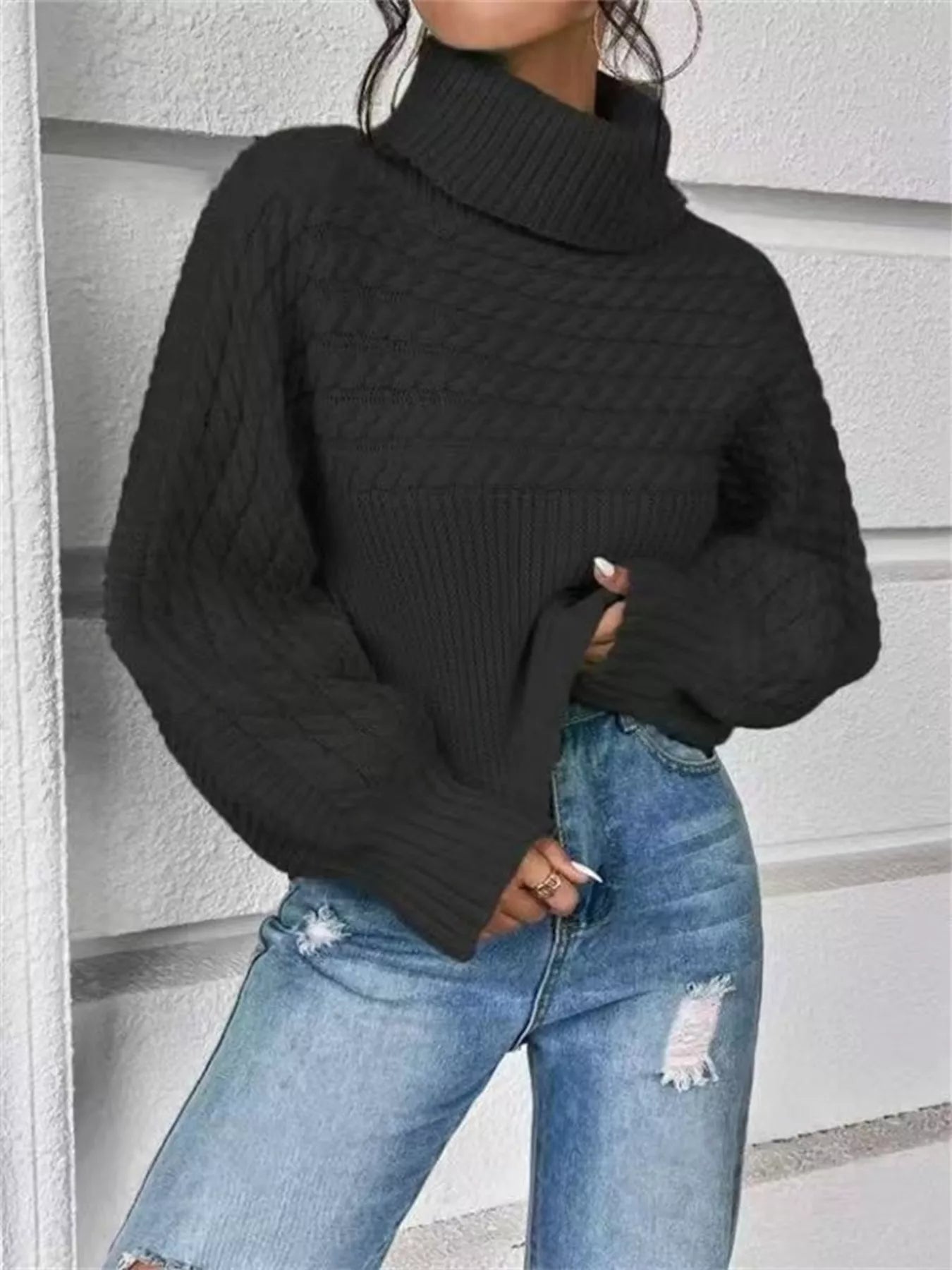 Sarah Express Women's Cable Knit Turtleneck Sweater - Long Sleeve Plus Size
